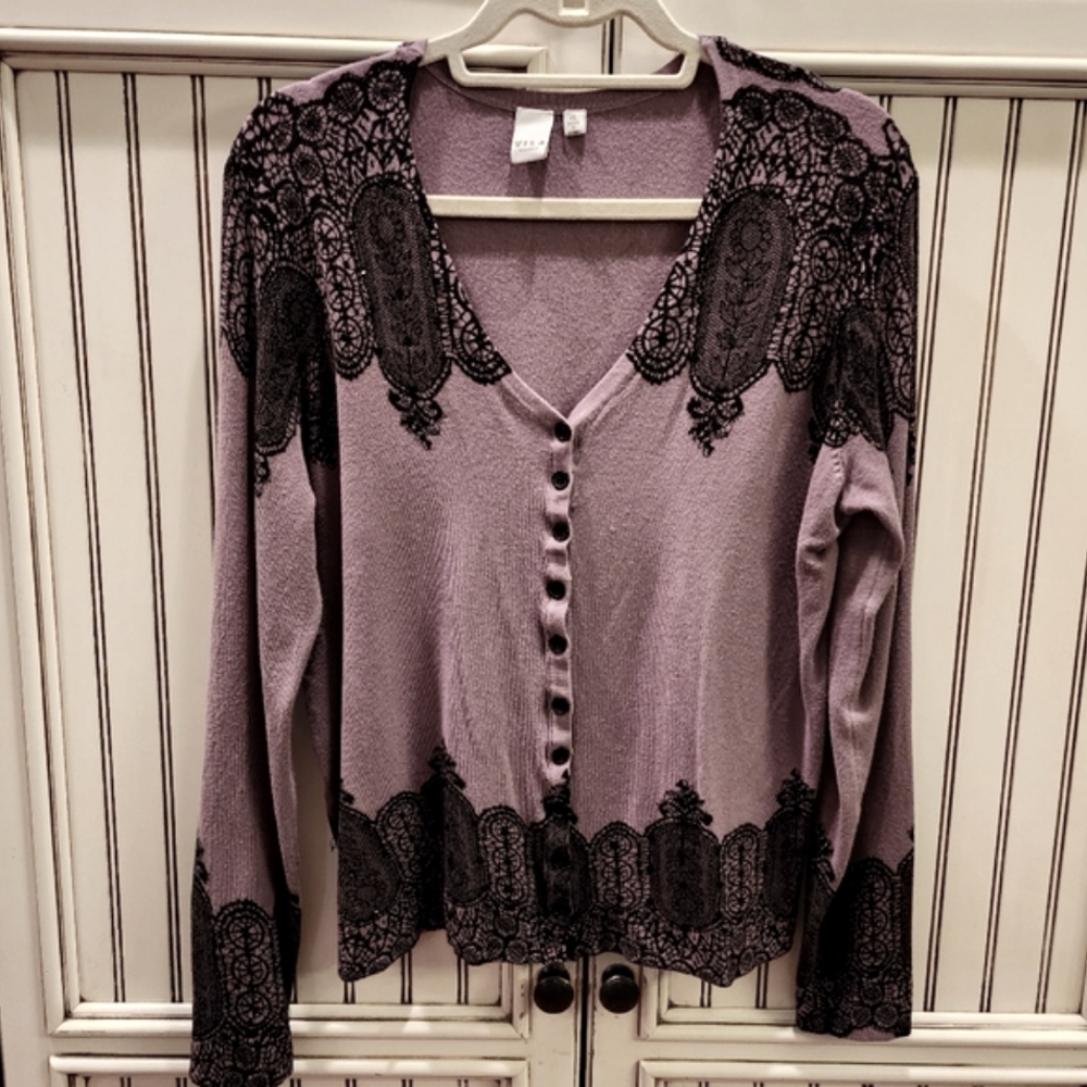 Vintage Beaded Vila Sweater Cardigan Size XL